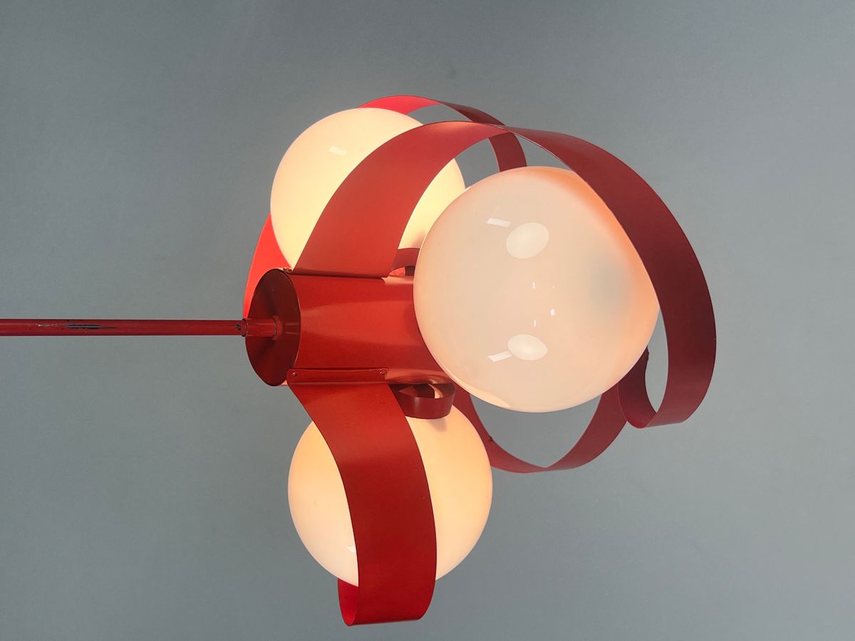 Vintage Rode Metalen Hanglamp / Kroonluchter, Space Age, België 1970's image 6