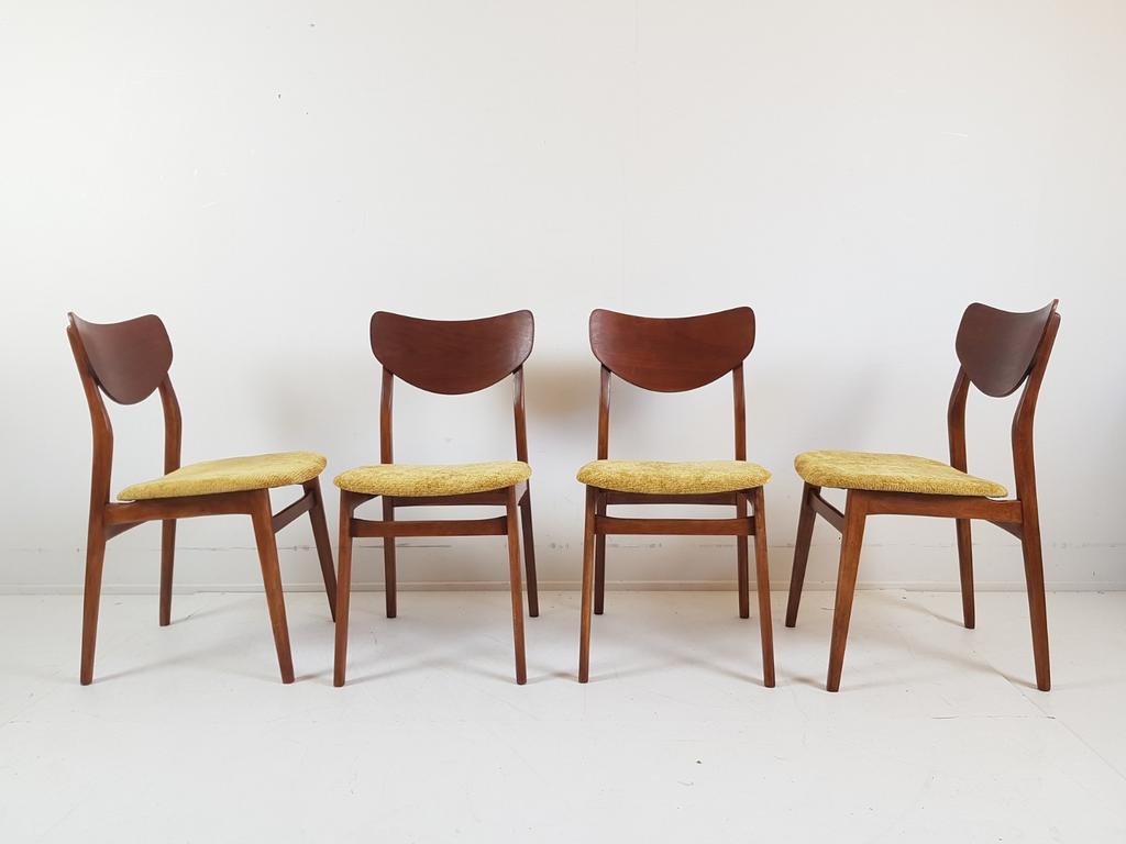 4 Deense Stoelen Teak Fineer Okergeel | Dining Chairs Danish image 7