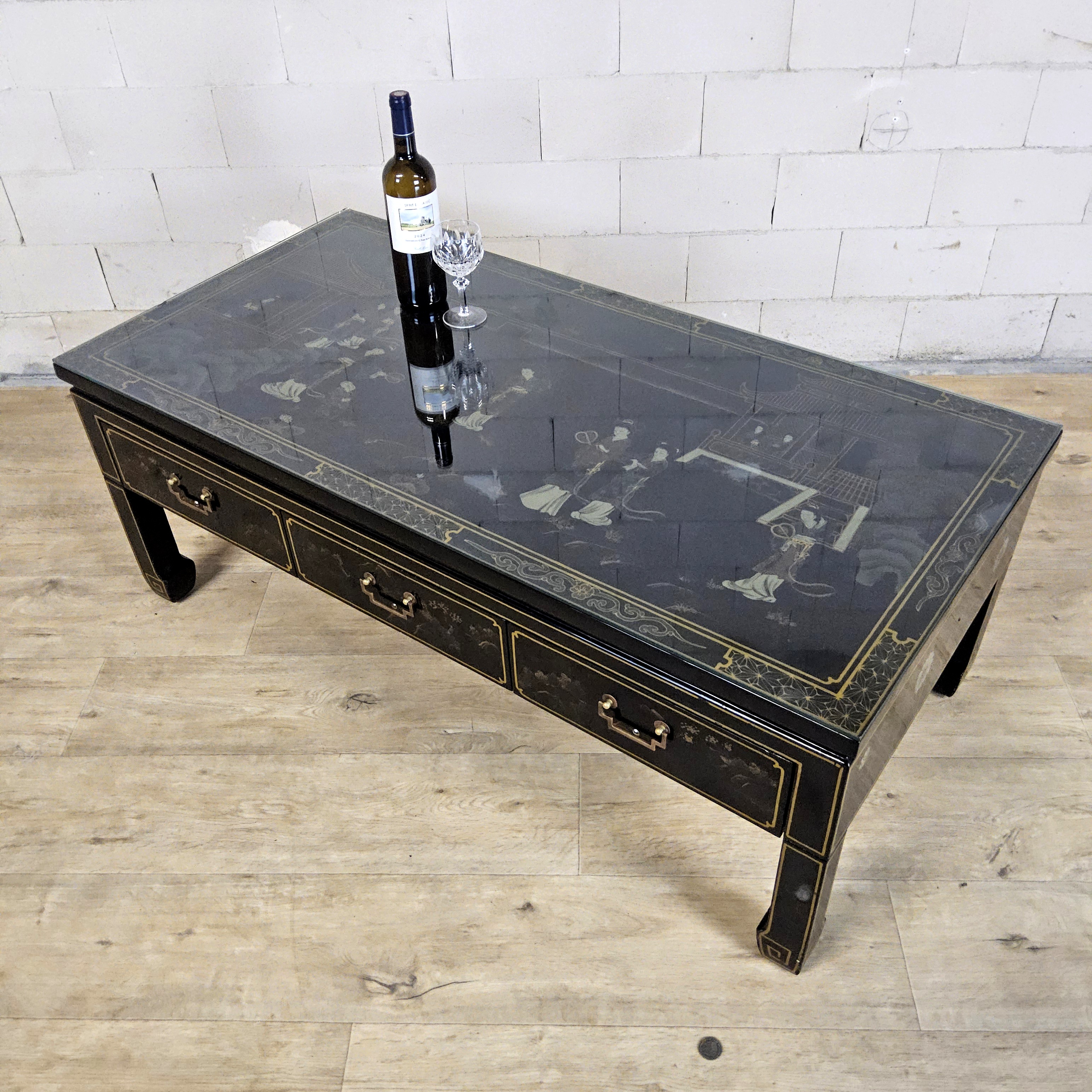 Vintage Chinese Salontafel / Oosterse Koffietafel (lakmeubel) Chinoiserie /traditioneel Tafereel image 2