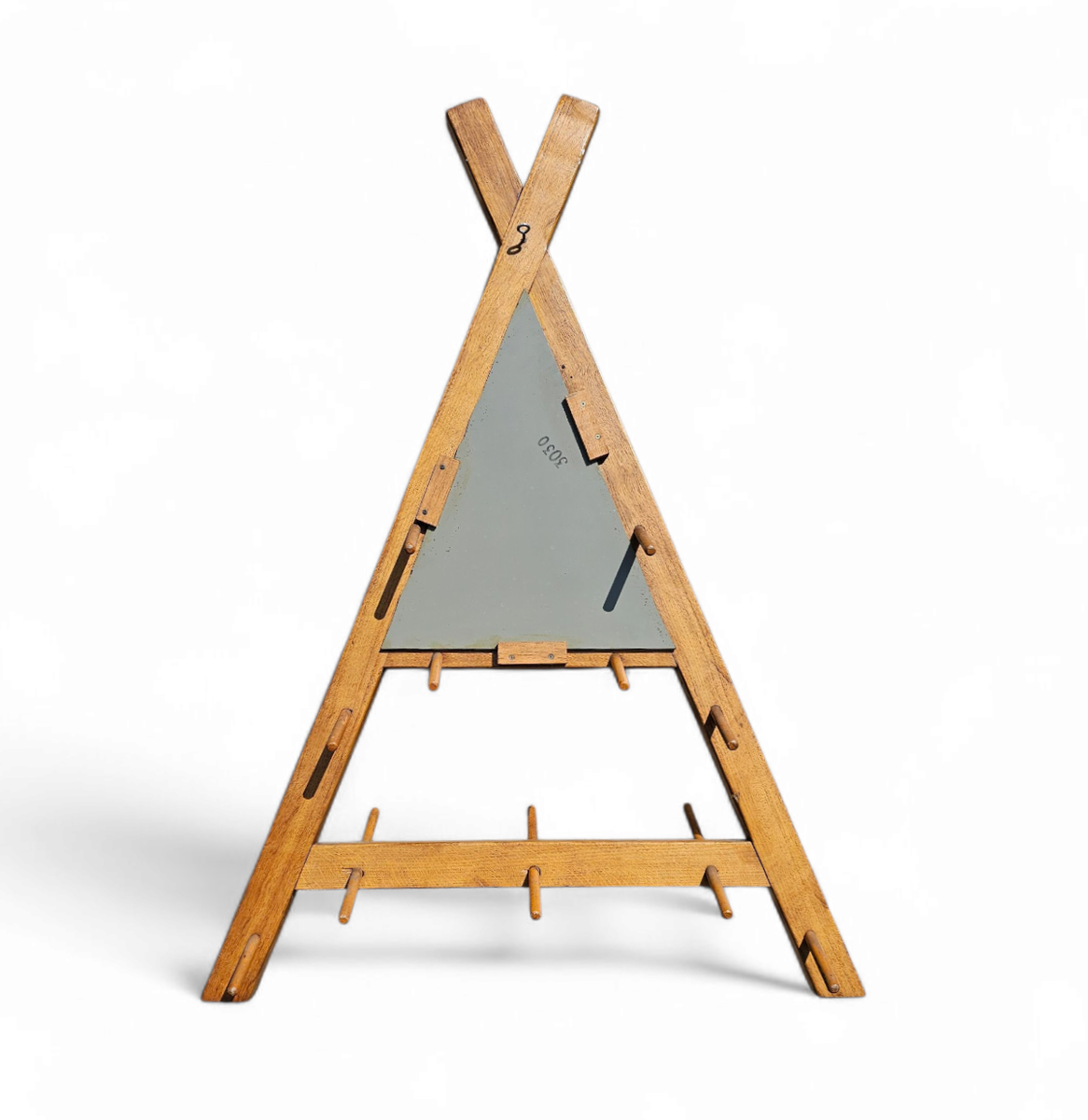Wooden Wall Coat Rack / Triangular Shape / Triangle Mirror At The Top / 1960s image 10
