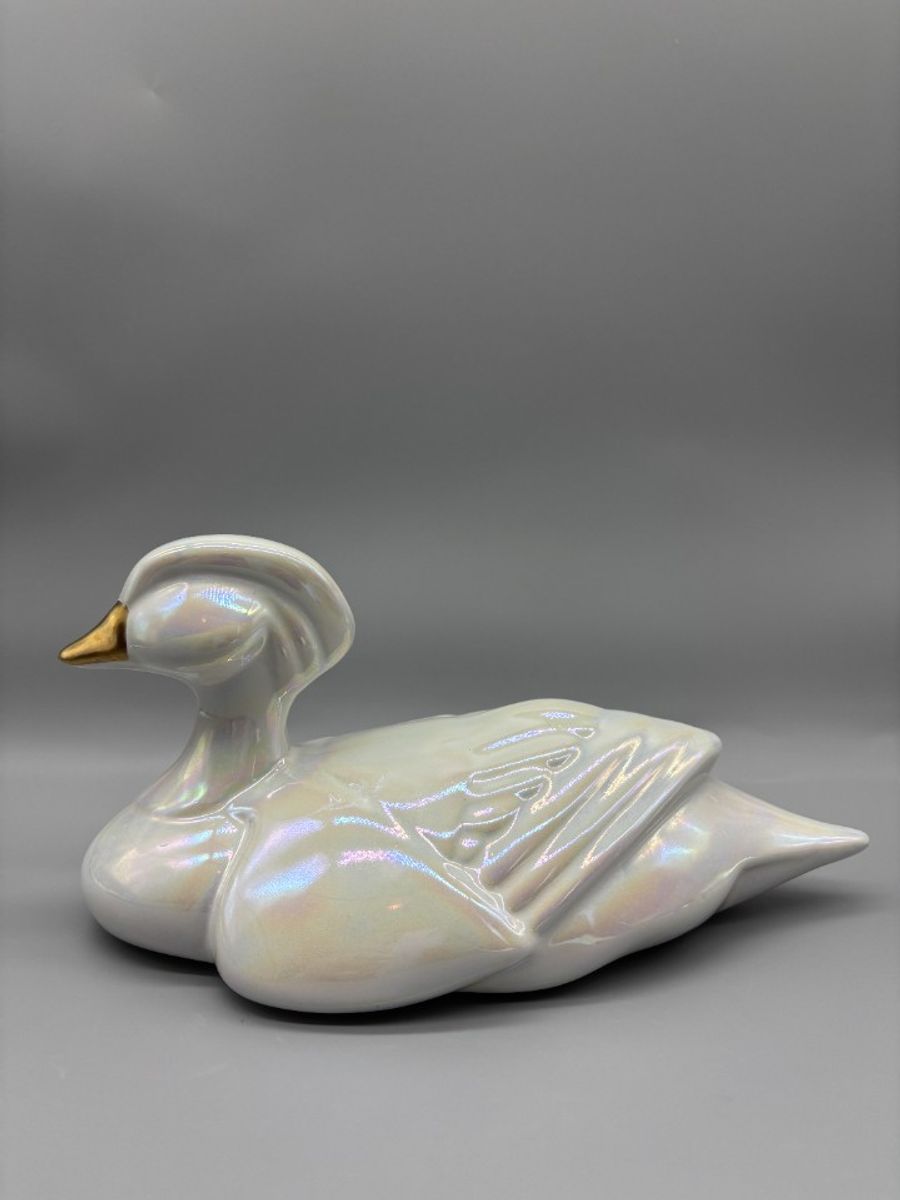 Art Deco Parelmoer Porseleinen Eend Wit Goud image 9