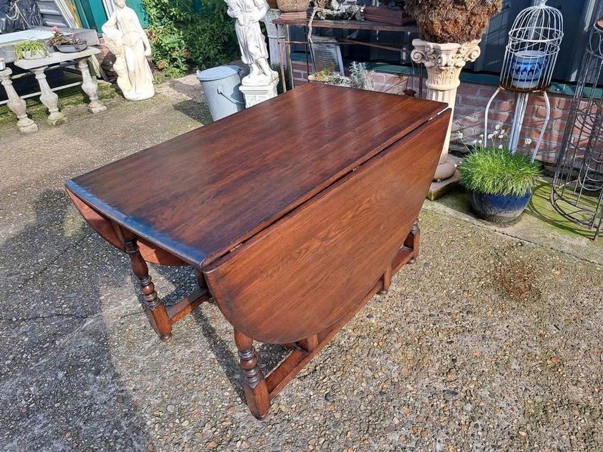 Prachtige Antieke Eiken Engelse Hangoortafel Afm. 70/188x121 image 4