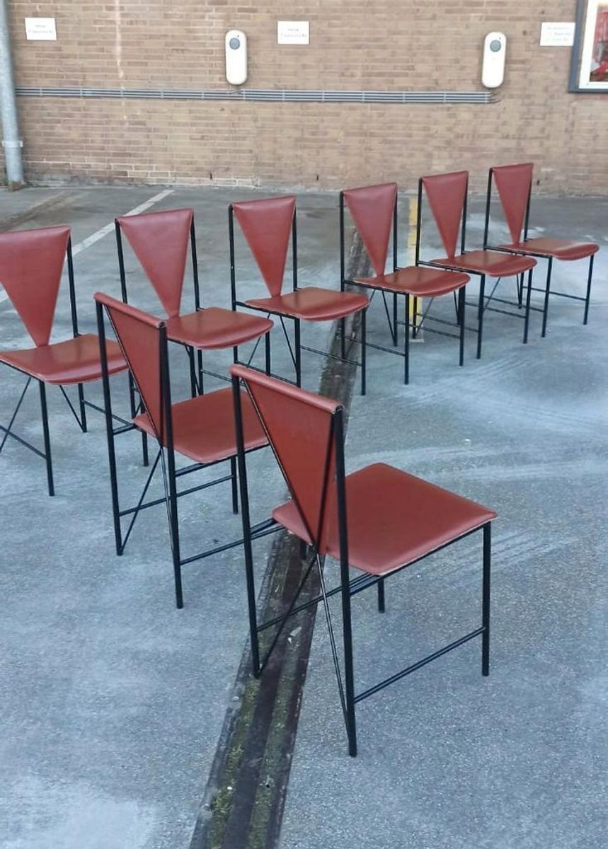 Set Van 8 Vintage Postmodern Leren Eetkamerstoelen image 6