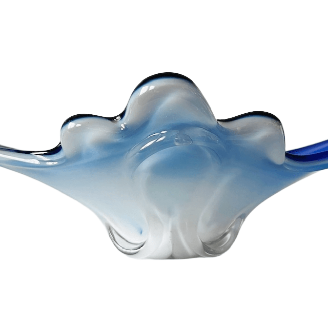 Vintage Xl Murano Glas Schaal Blauw Wit Helder Glas Mid-century 1970’s image 6