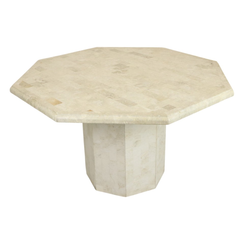 Vintage Achthoekige Eettafel Travertin Natuursteen Italië Jaren 70 image 12