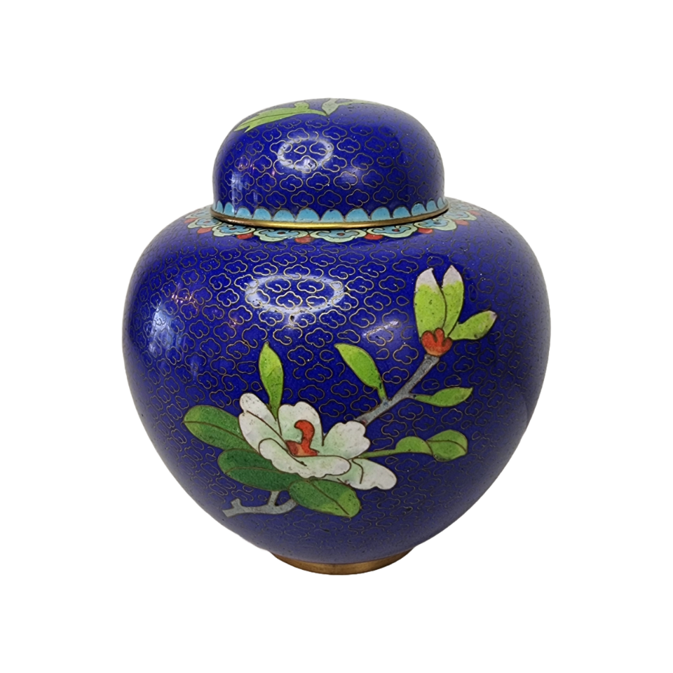 Vintage Blauwe Cloisonné Gemberpot image 6