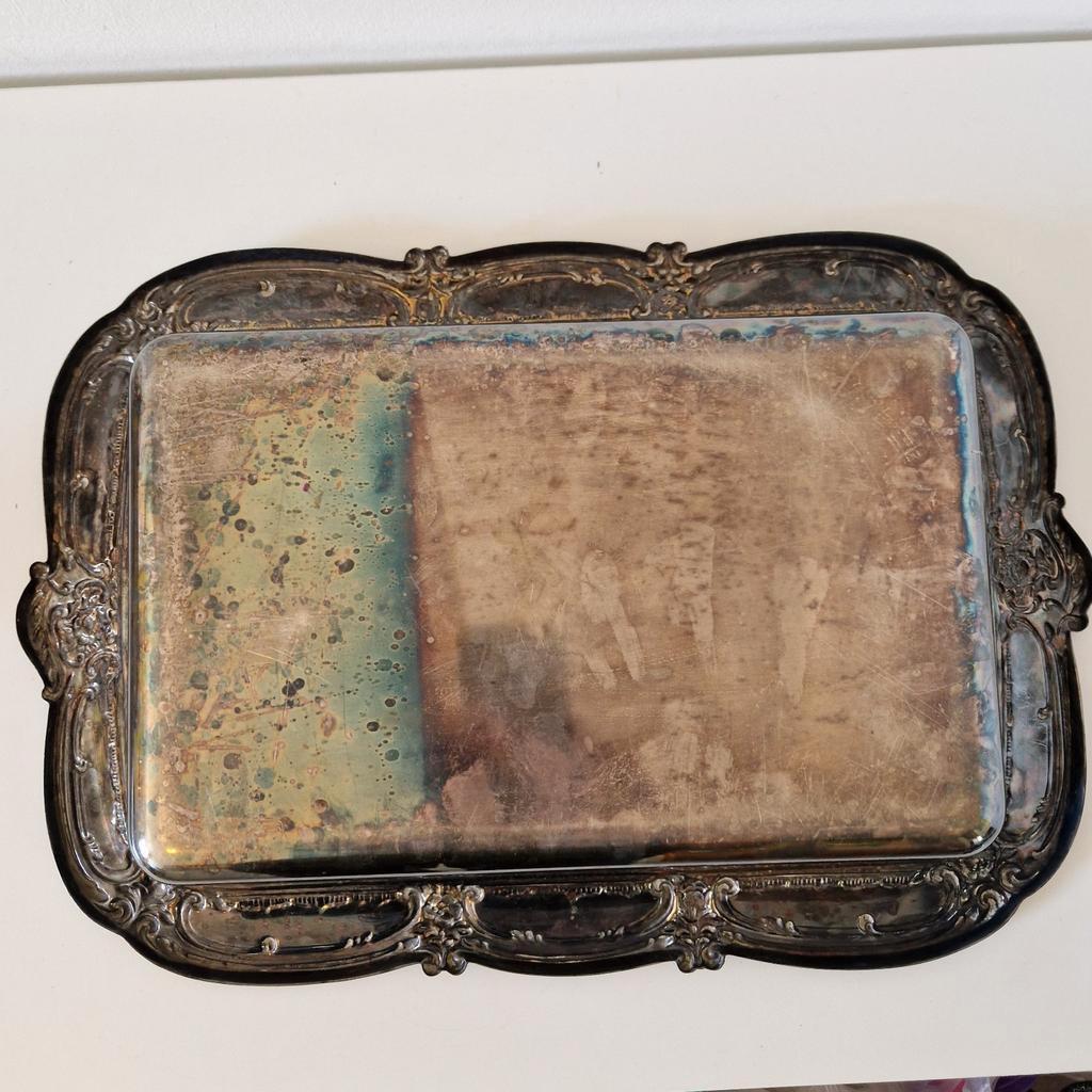 Antieke Serveerschaal Zilverkleurige Schaal Bord image 12