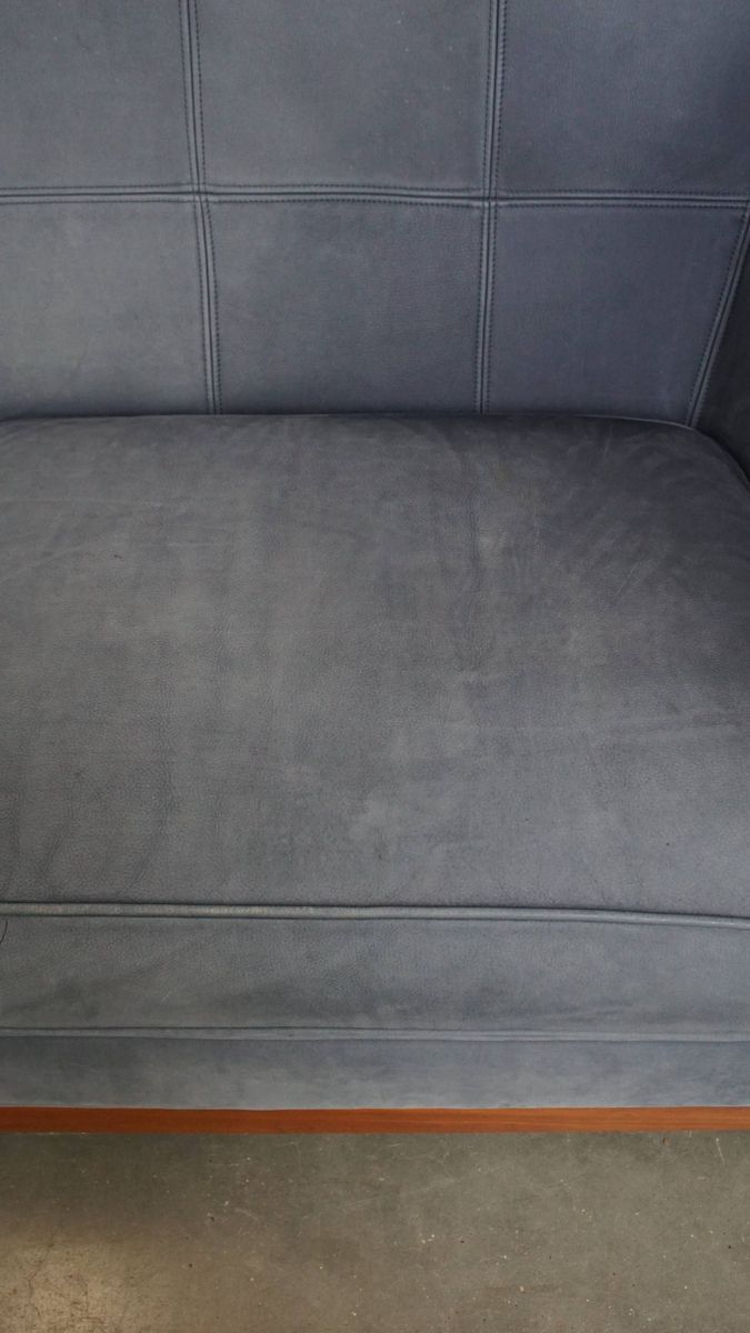 Geweldige Schuitema Art Deco Design Bank Met Mooie Blauwe Nubuck Lederen Bekleding image 6