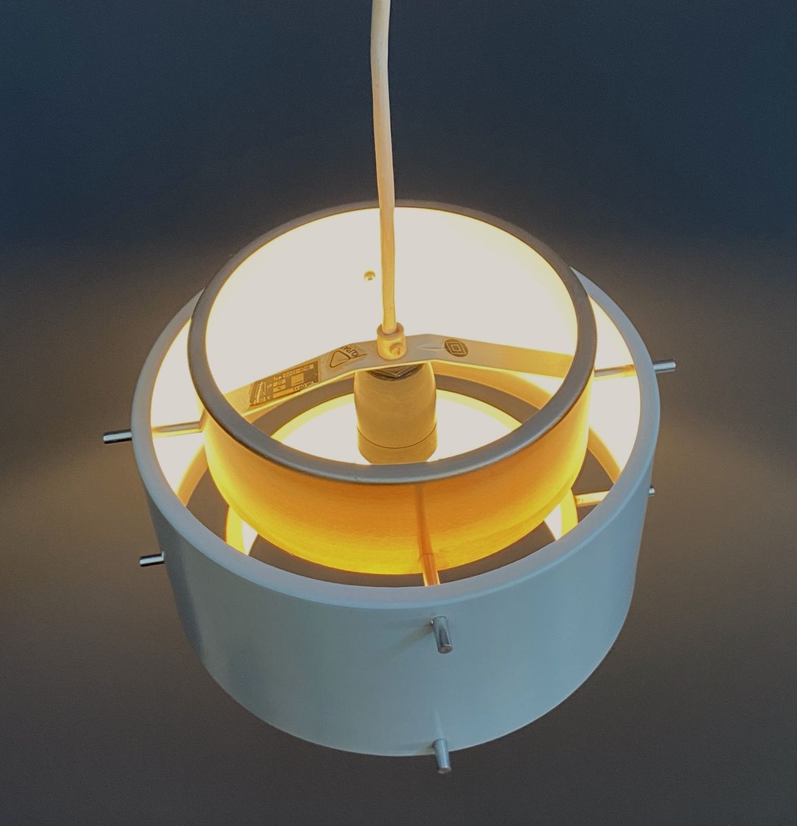 Metal, White And Brass Color Pendant Lamp By Veb 1960s image 7
