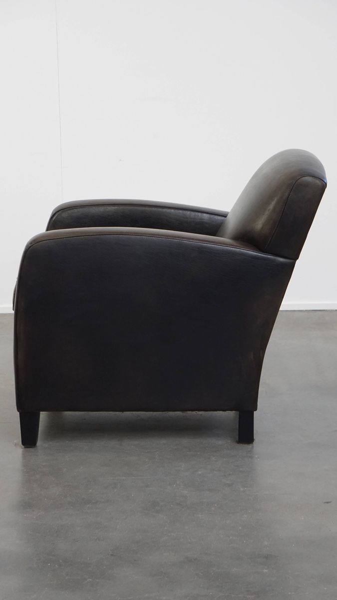 Stijlvolle En Tijdloze Zwart/ Grijze Schapenleren Design Fauteuil/ Armchair Met Comfortabele Zit image 5