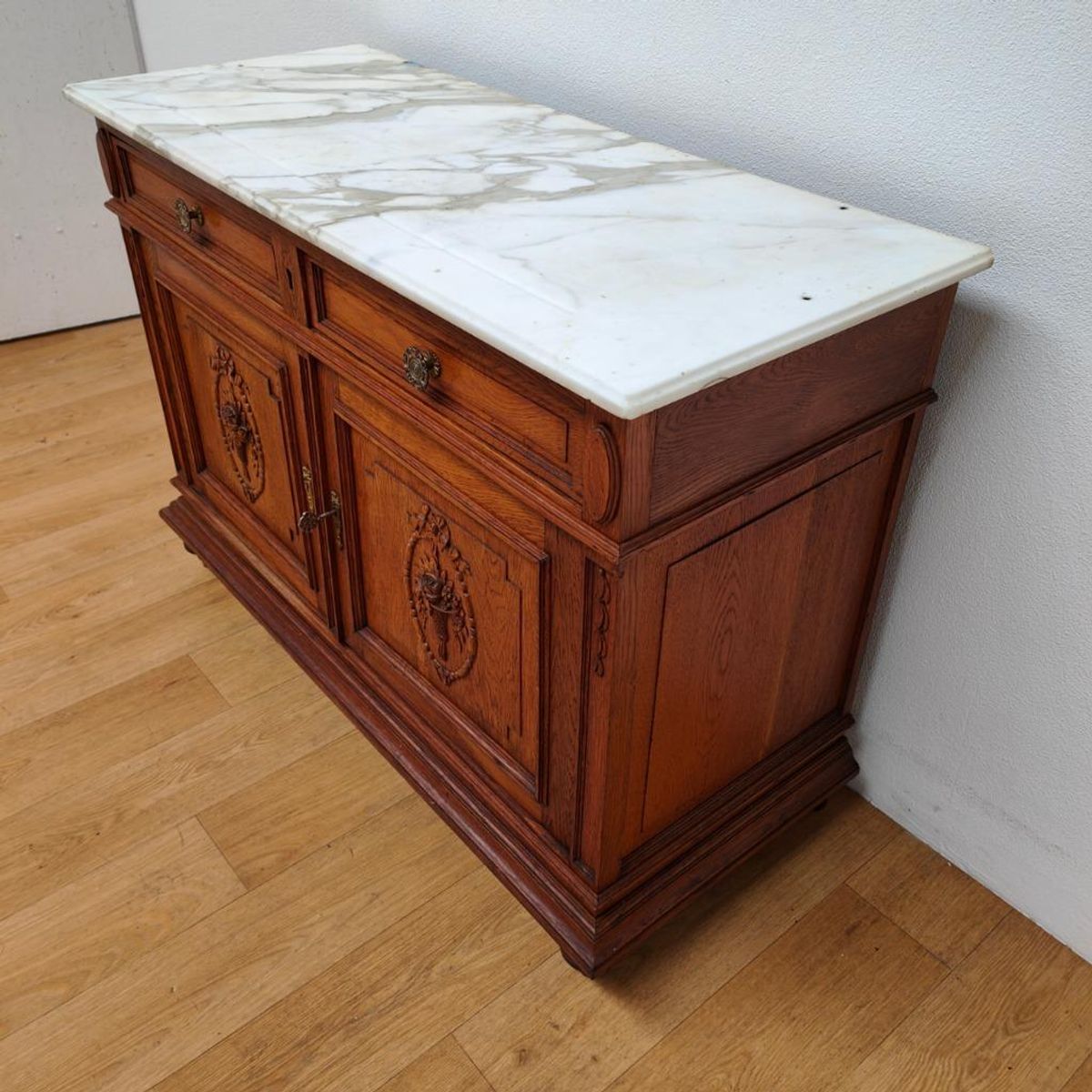 Vintage Antiek Dressoir Commode Ladekast Badkamermeubel Met Marmer Blad 707 image 6