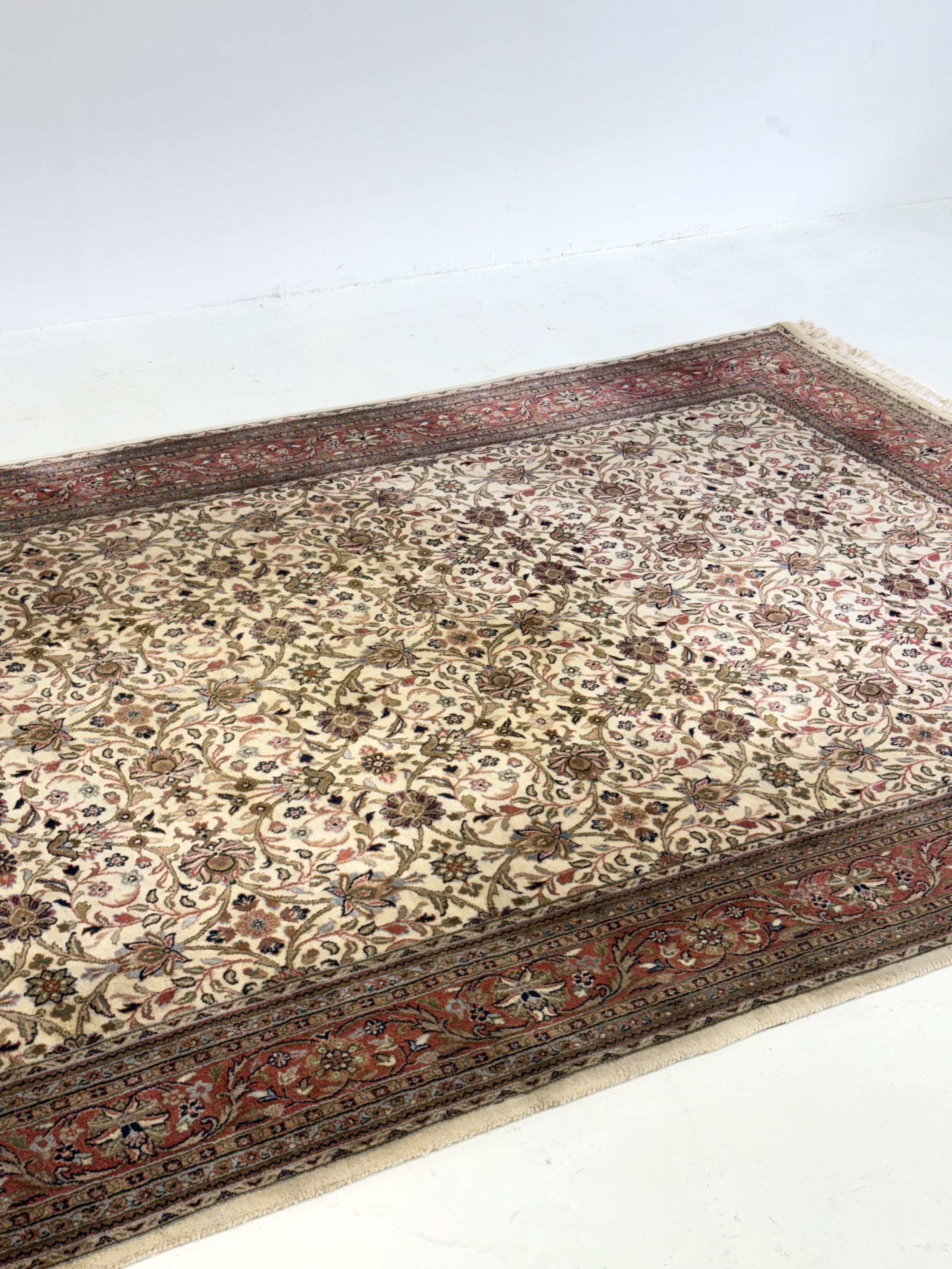 Perzisch Kashan Tapijt Handgeknoopt Oosters Kleed Ivoor Rood image 5