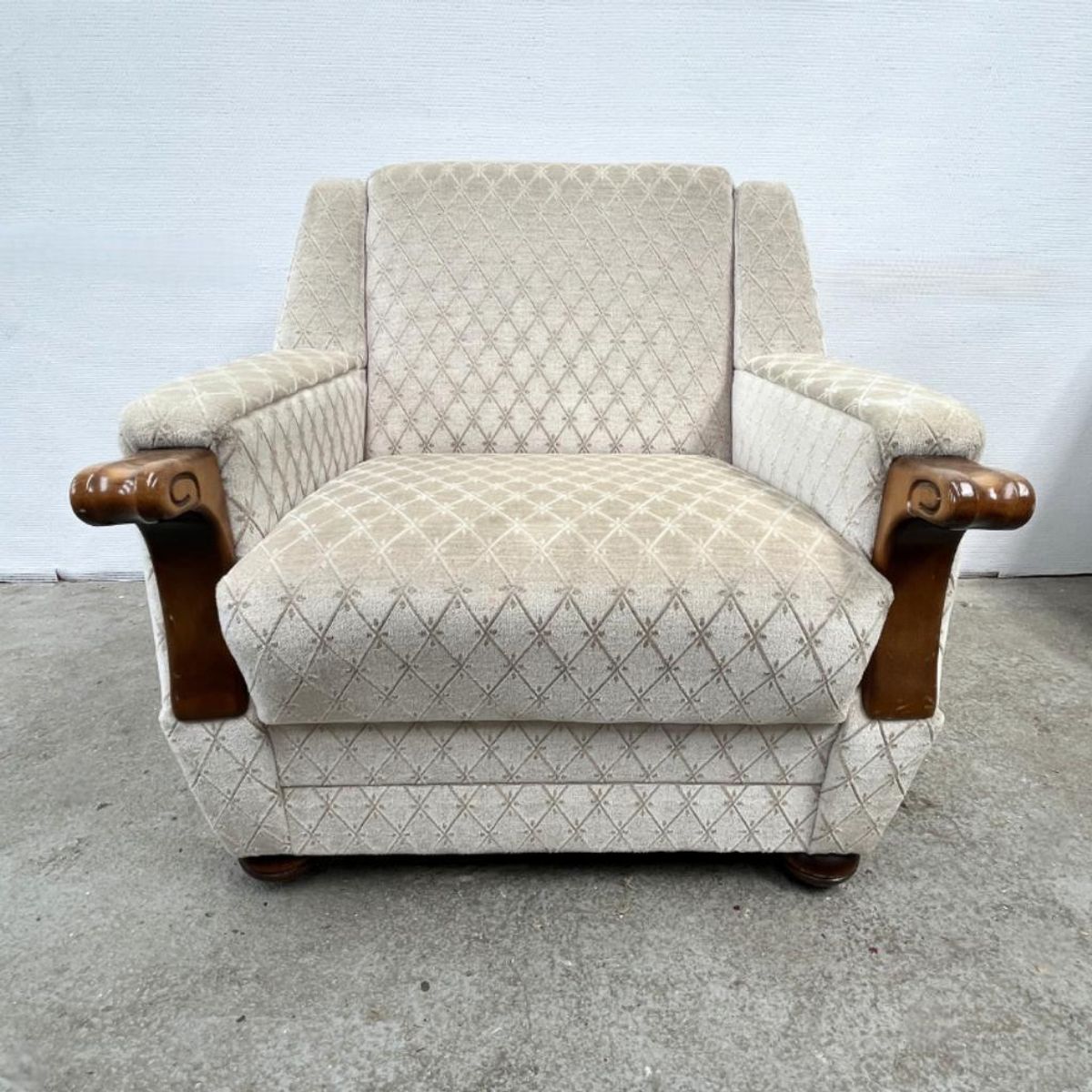 Vintage Fauteuil Met Houten Details, Velour - Ruitjespatroon image 2