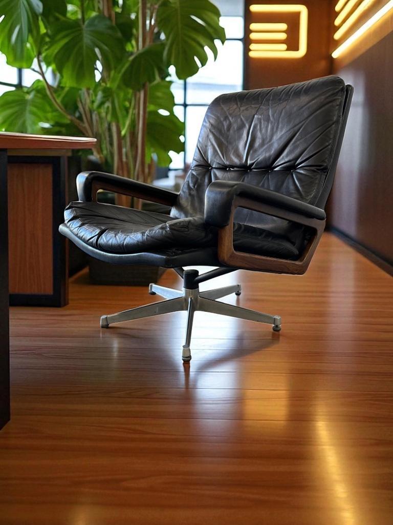 Vintage Zwart Lederen Fauteuil / Eenzit Andre Vandenbeuck image 2