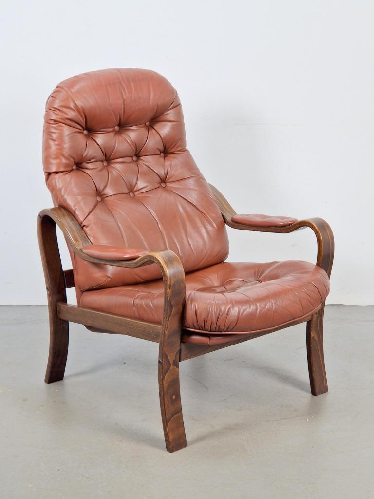 Vintage Møbler Sweden Fauteuil Bruin Leer Gecapitonneerd ‘60 image 3