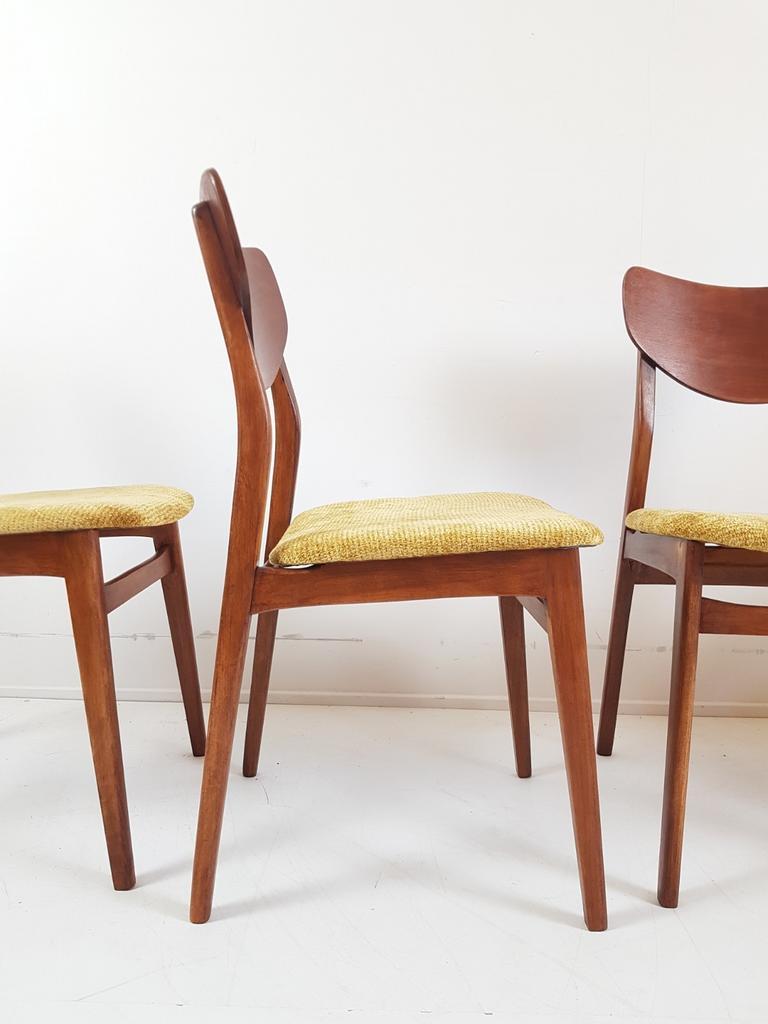 4 Deense Stoelen Teak Fineer Okergeel | Dining Chairs Danish image 8