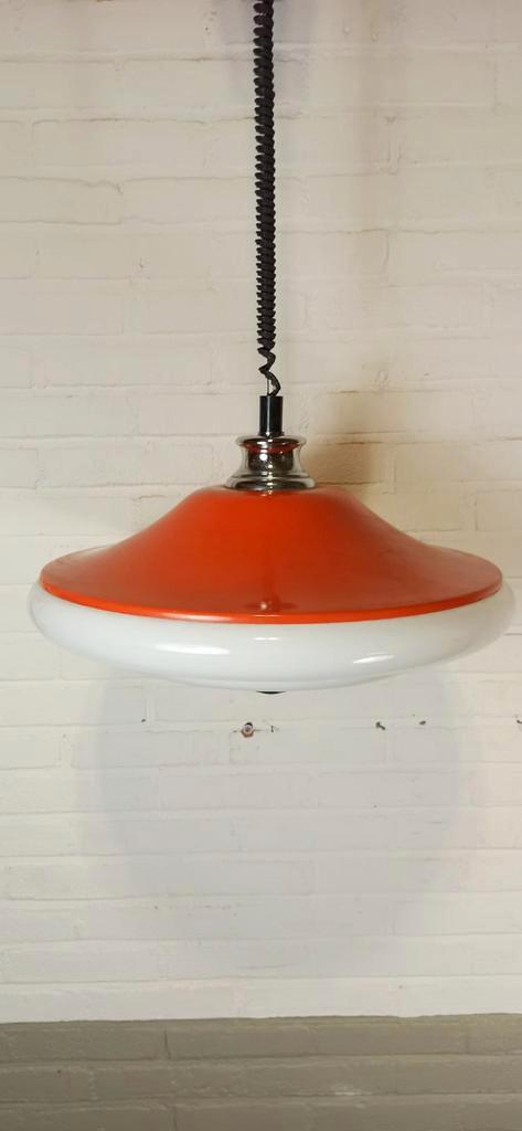 Vintage Space Age Ufo Pullout Hanglamp, Oranje En Wit image 12