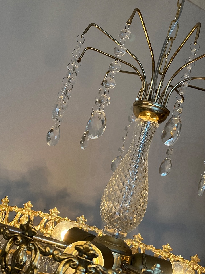 Vintage Kristallen Kroonluchter Hanglamp Brons Goud Frame image 3