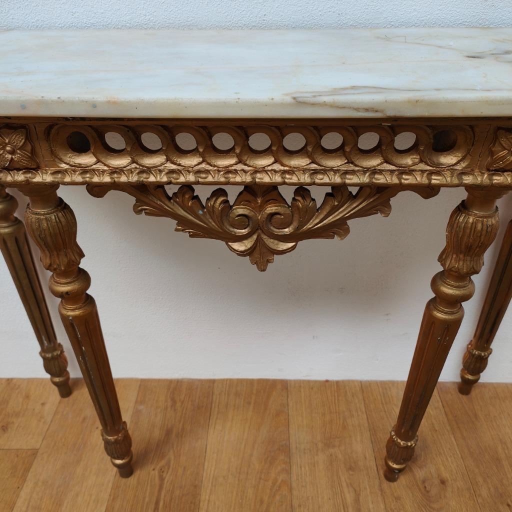 Vintage, Antieke Wandconsole Sidetable, Wandtafel Met Marmer Blad En Spiegel image 21