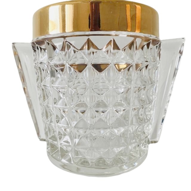 Mid-century Ijsemmer Zwaar Geslepen Kristal Met Handvatten Messing 1950’s image 6