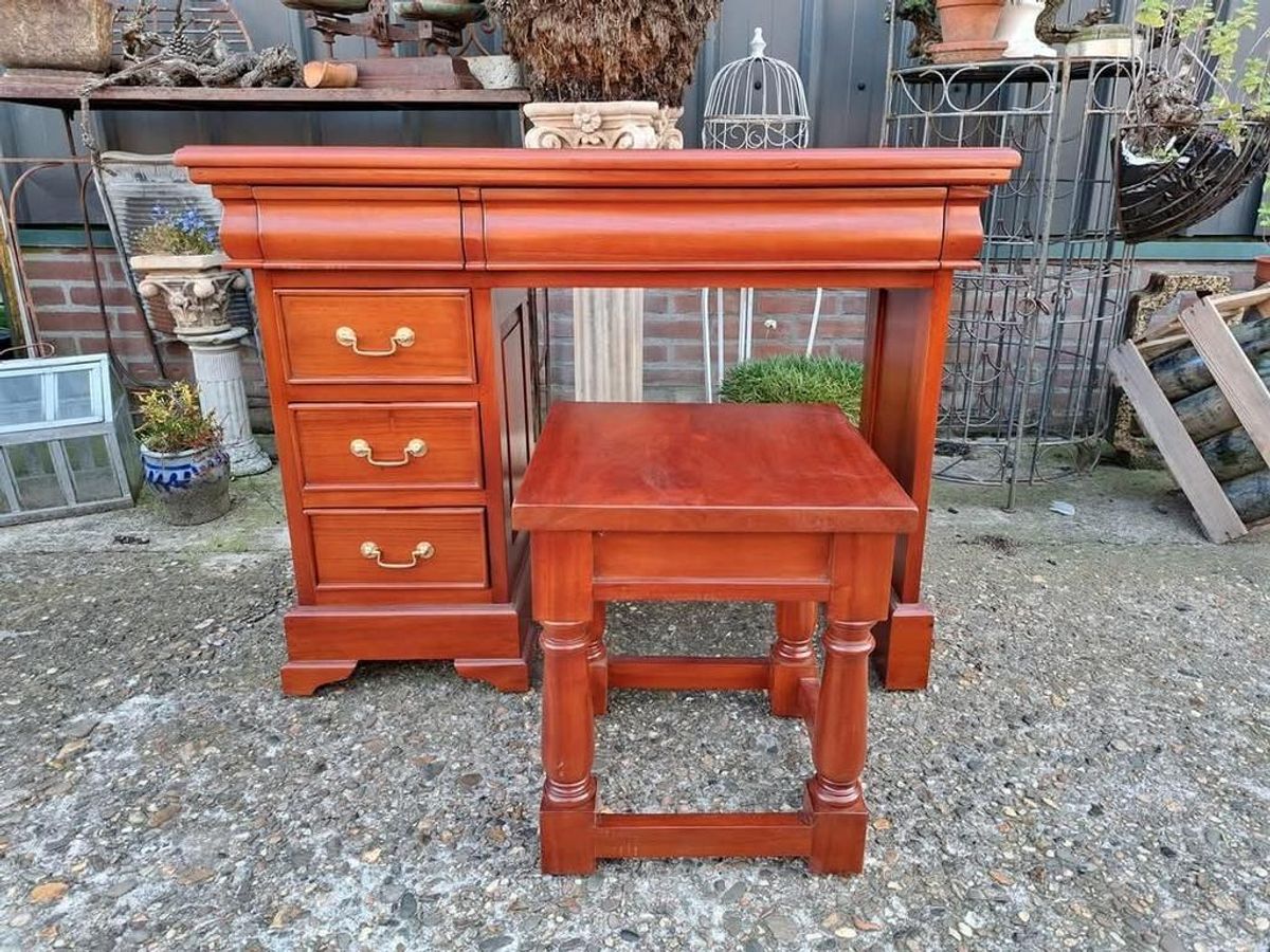 Klassieke Mahonie, Houten Kaptafel, Bureau, Schrijftafel Met image 2