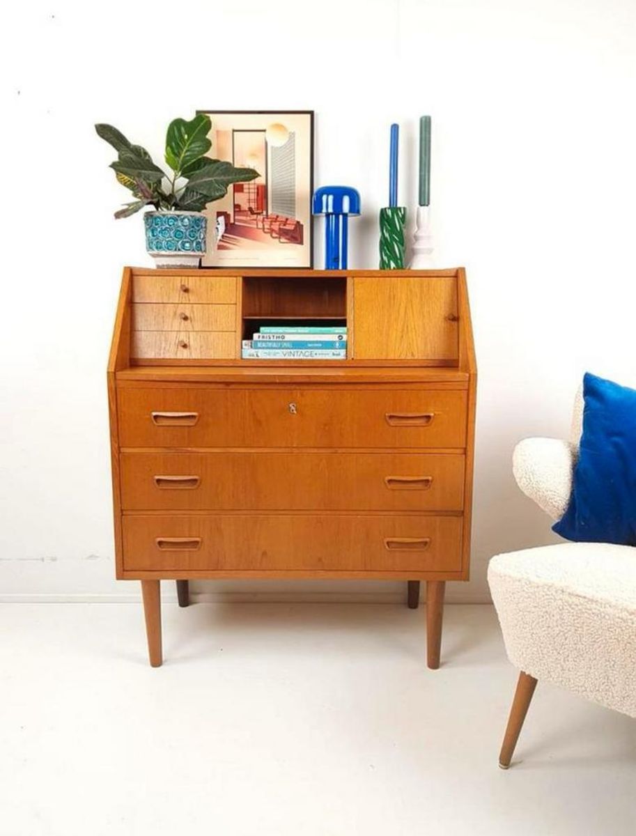 Vintage Deense Teakhouten Secretaire | Wandkast | Ladenkast image 9