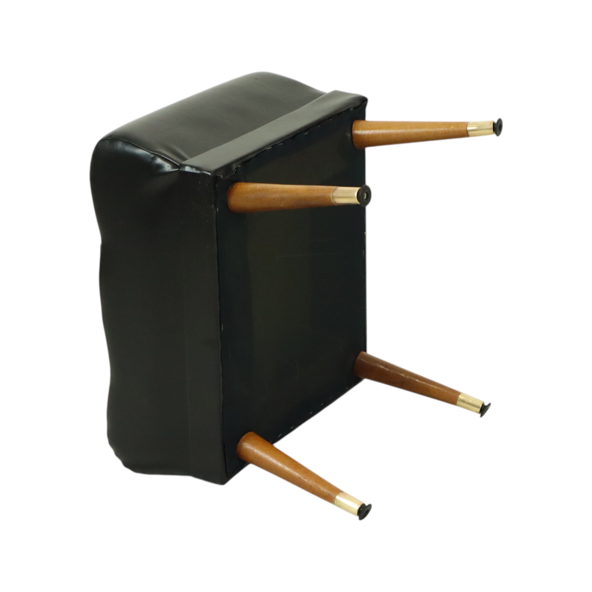 Vintage Zwarte Poef Conische Pootjes Chesterfield Stijl Skai image 10