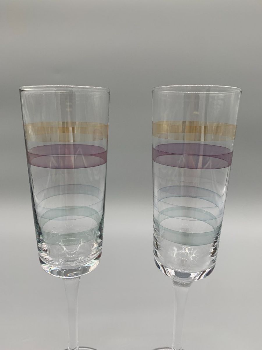 Vintage Kristallen Flutes Champagne Glazen Gekleurde Streep 2 Stuks image 3