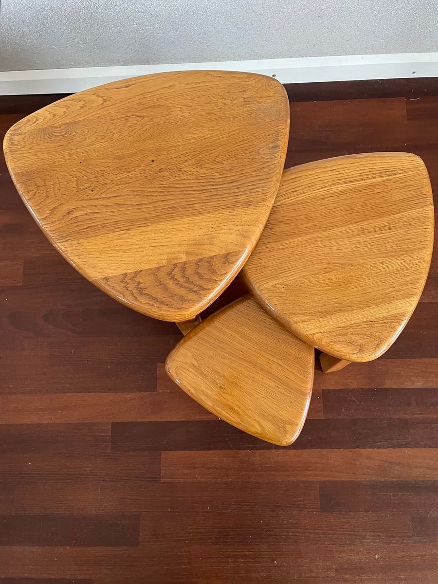 Vintage Brutalist Nesting Set Of Bijzettafels - Massief Blond Eikenhout ‘60/‘70 image 8