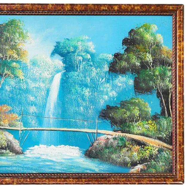 Vintage Indonesisch Olieverf Schilderij Xl Landschap Waterval image 3