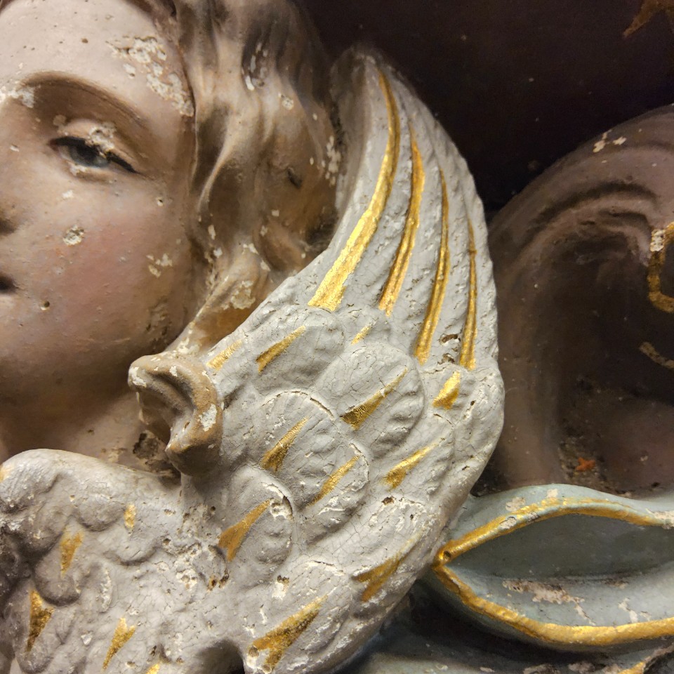 19 Eeuwse Antieke Gipsen Kerk Console Met Engel (H48Cm) / Antique Church Console Angel Gipsen image 12