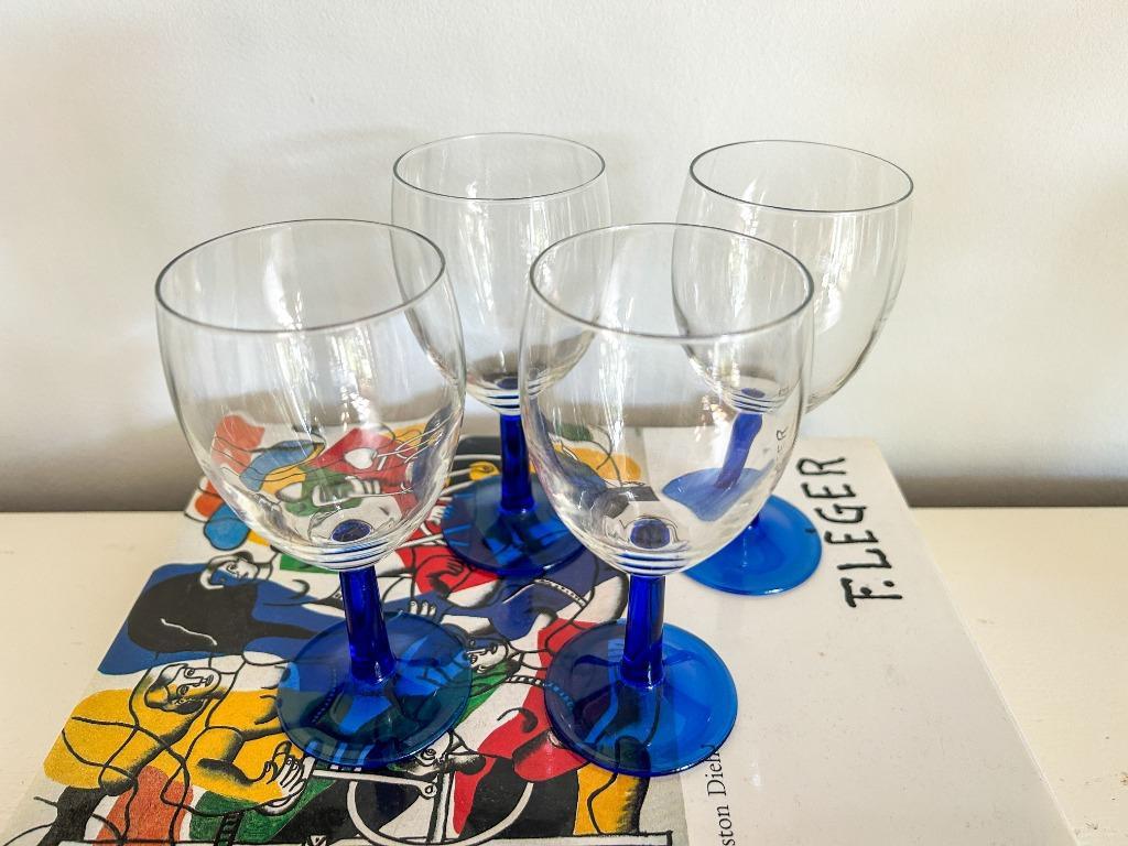 4x Vintage Luminarc Wijnglazen Donkerblauwe Steel image 3