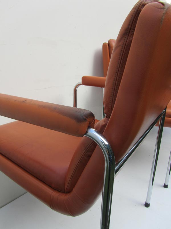 4 Vintage Cognac Leren Lounge Stoelen Artifort Geoffrey Harcourt image 14