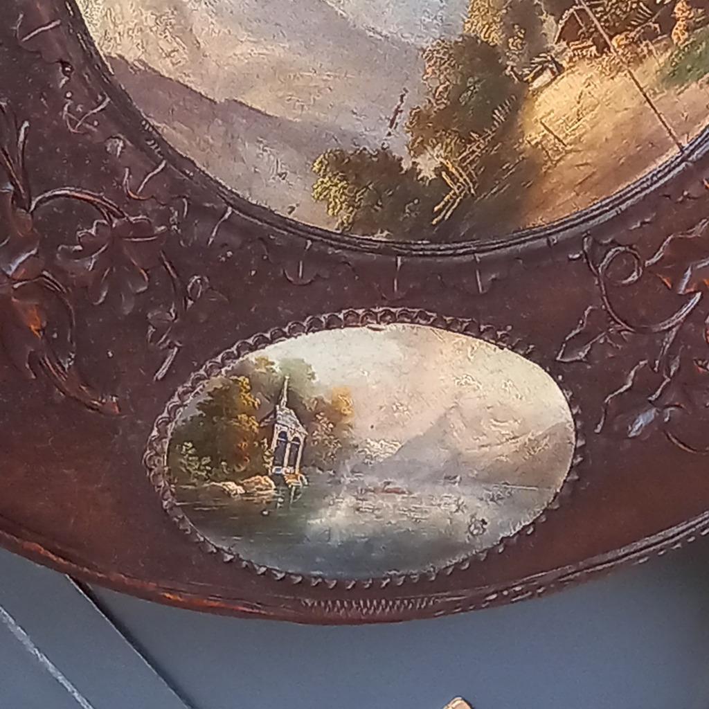 Antieke Tilttop Tafel 19e Eeuw Met 5 Schilderingen image 11