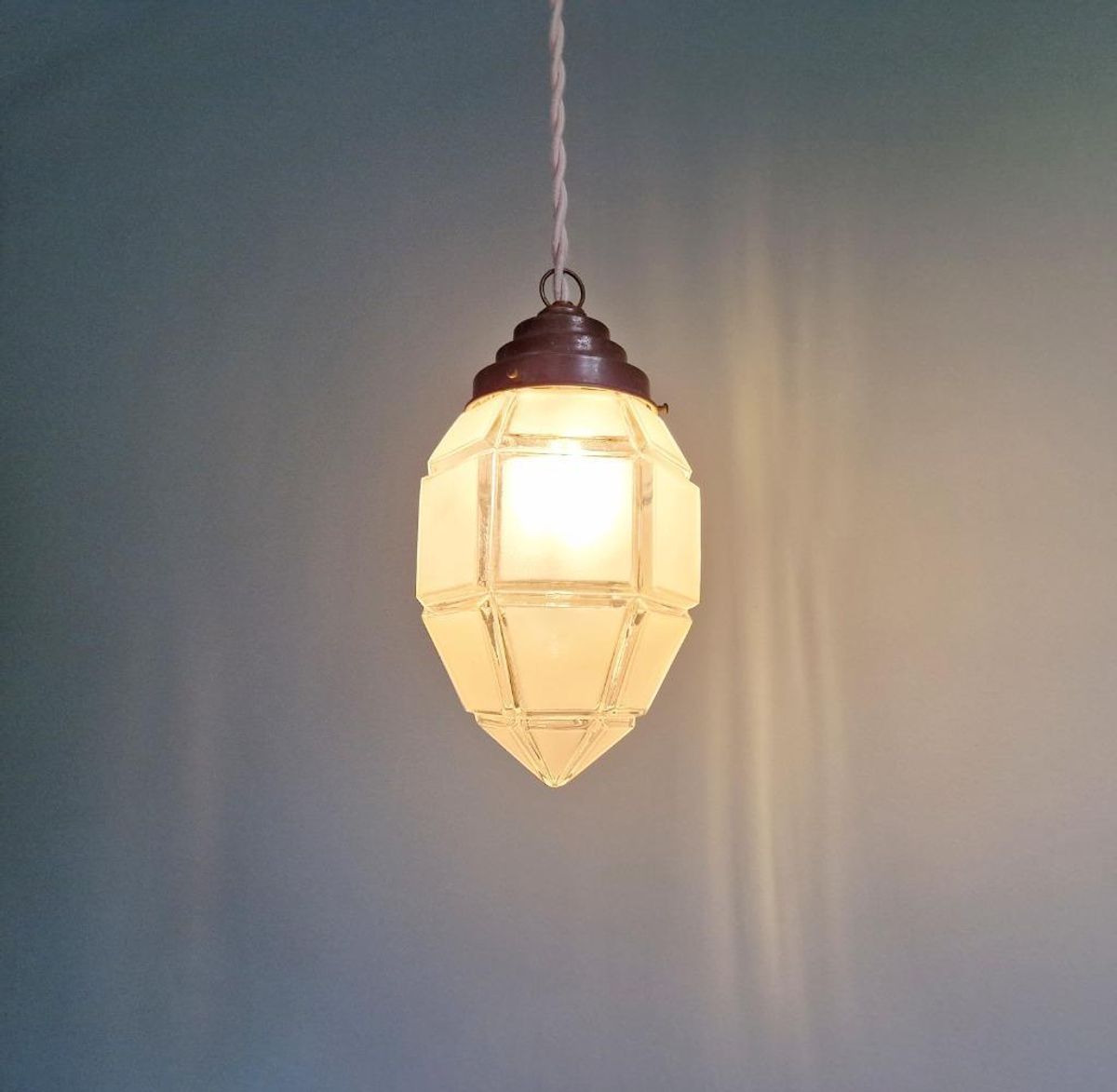 Art Deco Hanglamp In Gesatineerd Glas, 1920-30s image 4