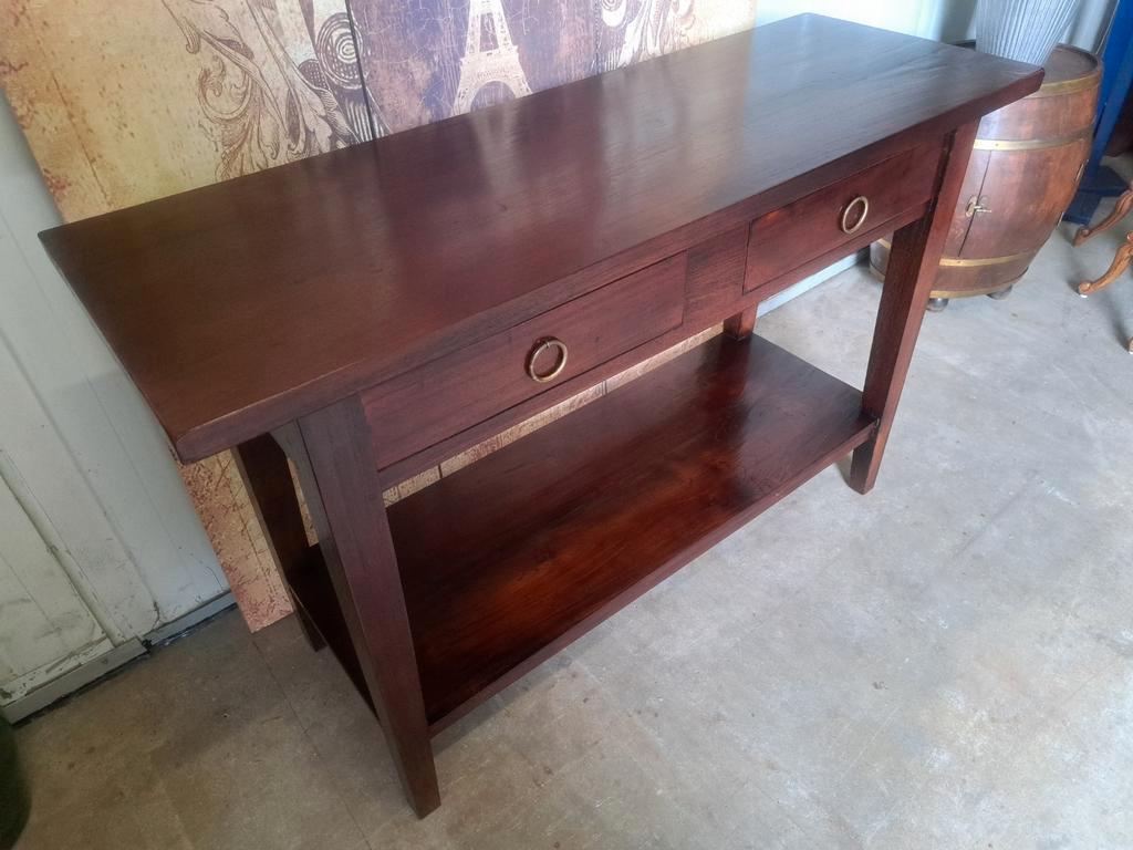 Donkere Teakhouten Sidetable, Haltafel, Wandconsole image 6