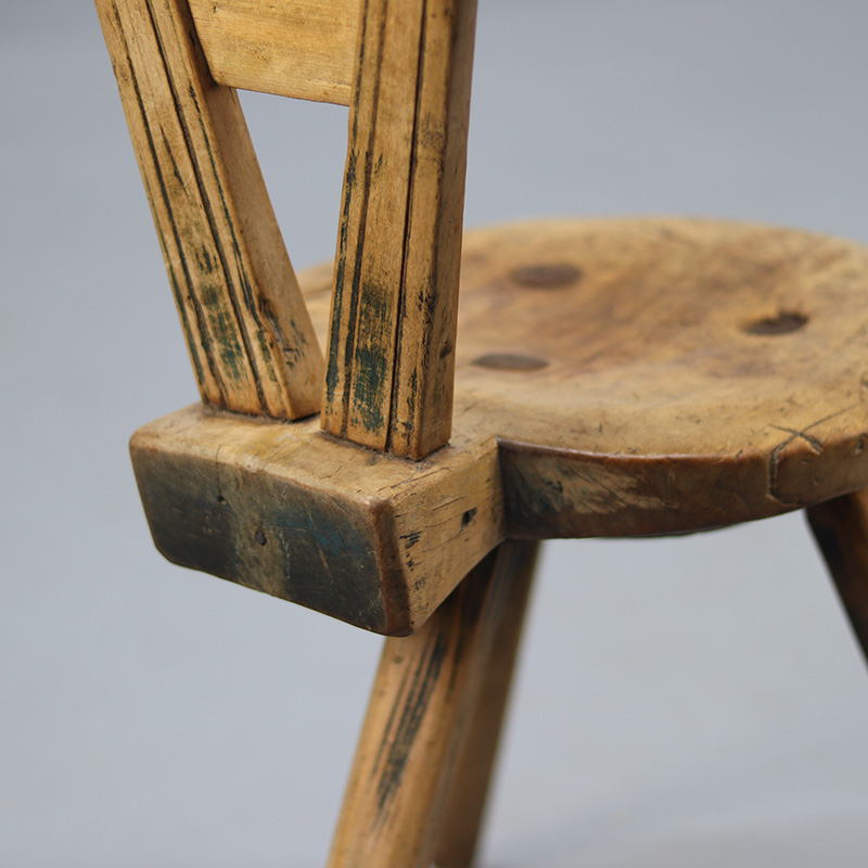 Landelijke Antieke Primitieve Driepoot Stoel image 6