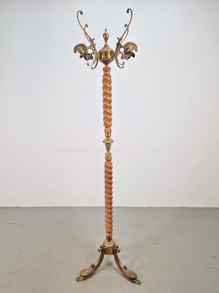 Regency Staande Kapstok Barley Twist Hout Messing Leeuwenkop image 2