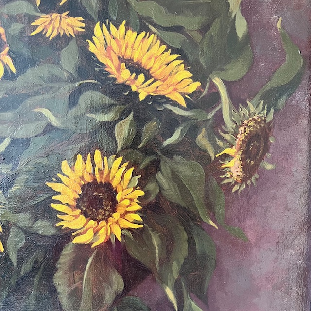 Antiek Xl Schilderij Zonnebloemen Olieverf M. Bertels 1920’s image 9