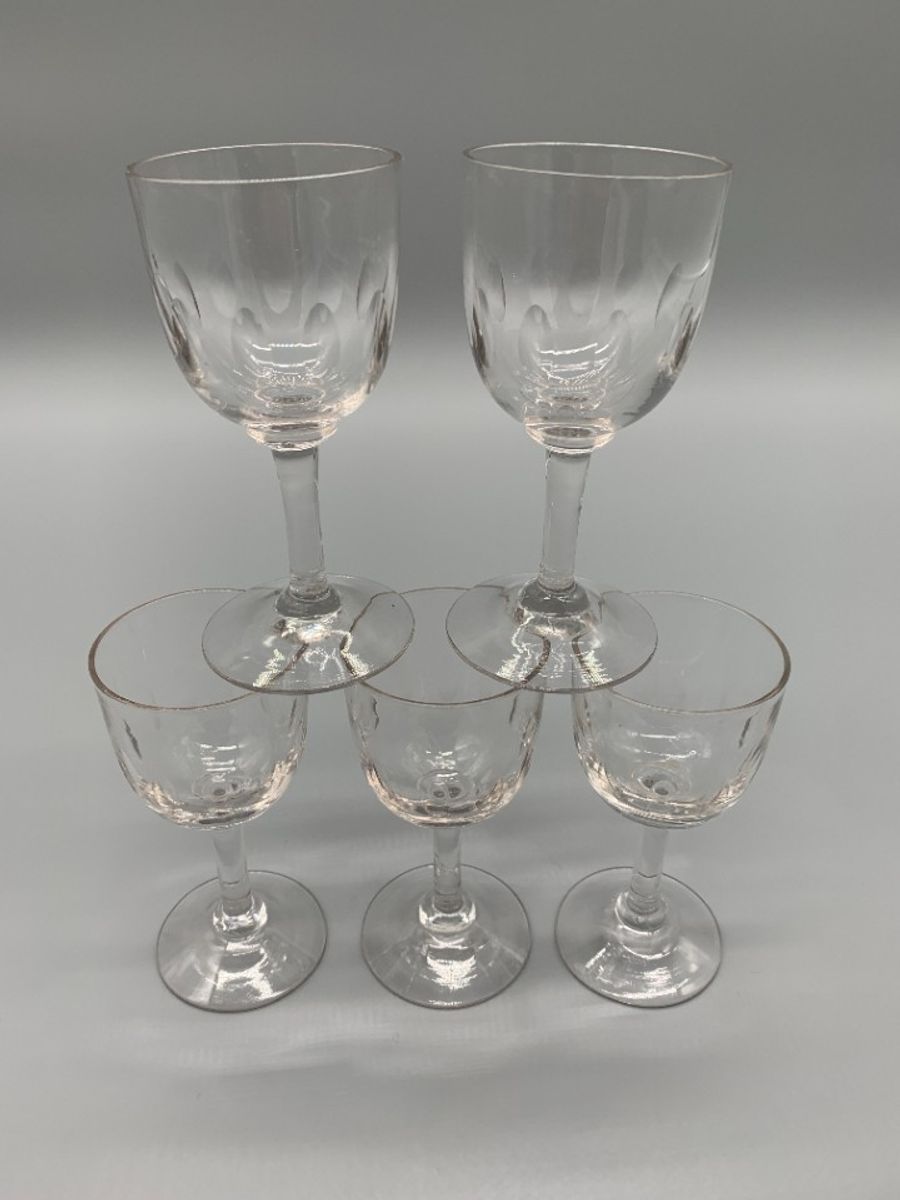 Set Geslepen Voetglaasjes Antiek 5 Stuks image 6