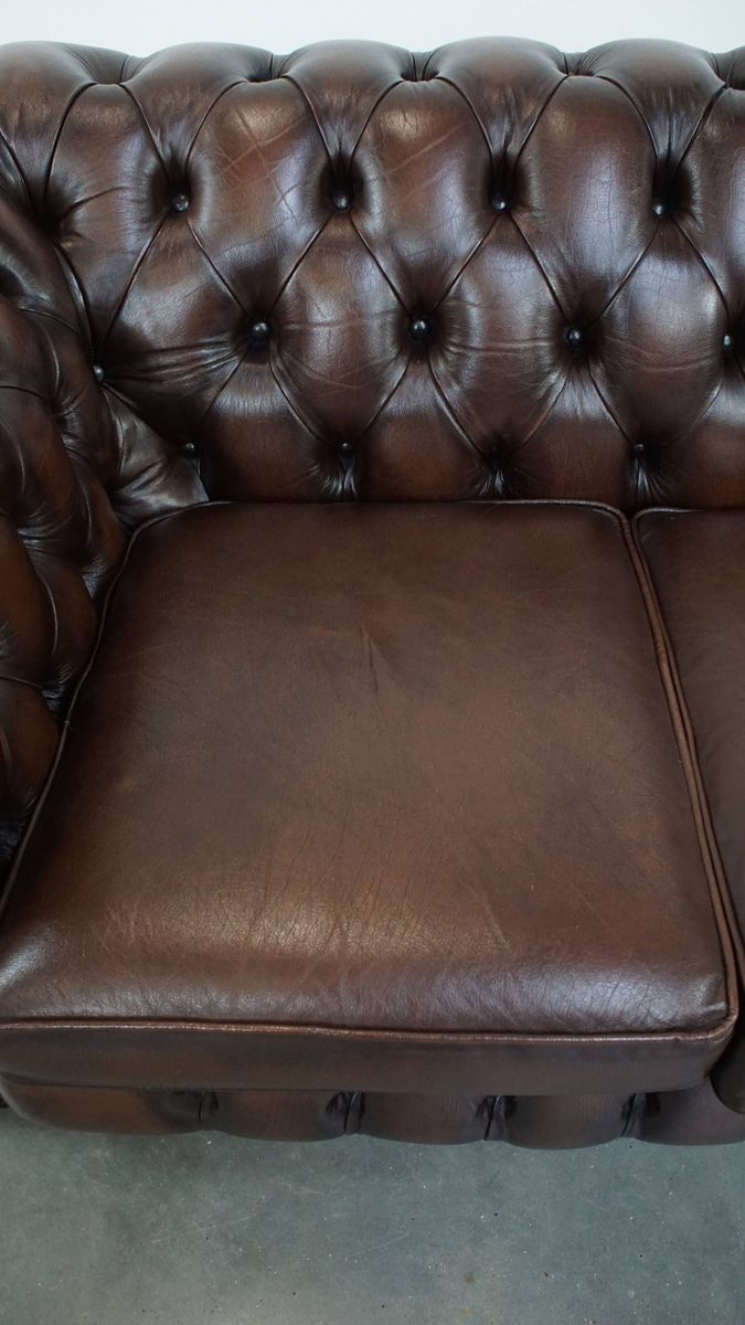 Luxe En Charmante 3-zits Rundleren Chesterfield Bank In Engelse Stijl image 5