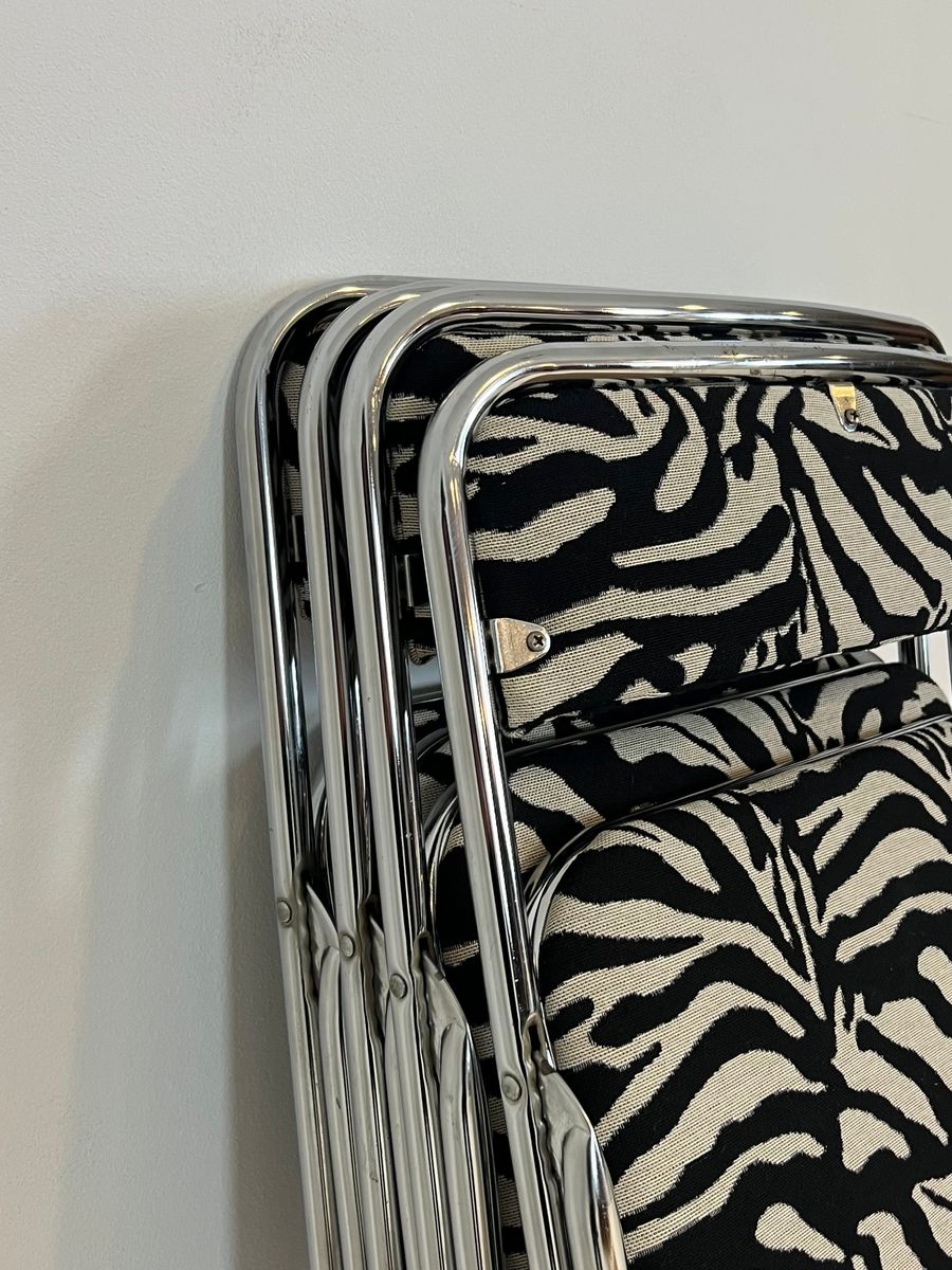 Set Of 4 Vintage Zebra Print Folding Chairs image 4