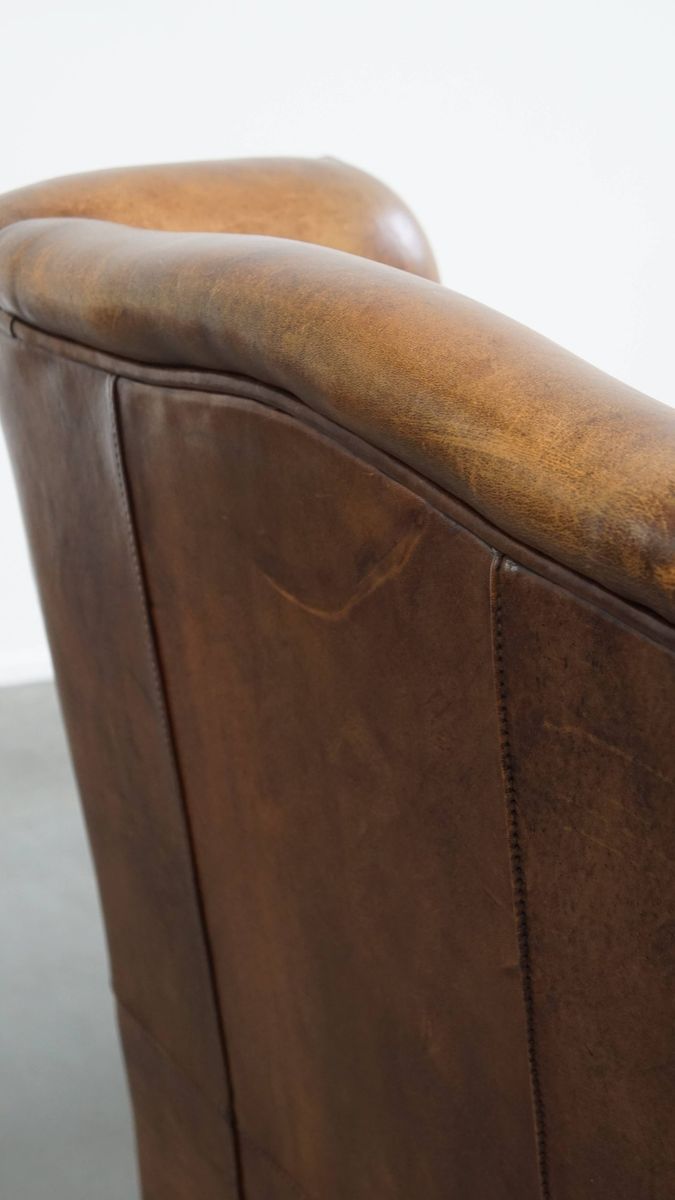 Geweldige, Karaktervolle Vintage Schapenleren Oorfauteuil Met Een Mooi Patina image 16
