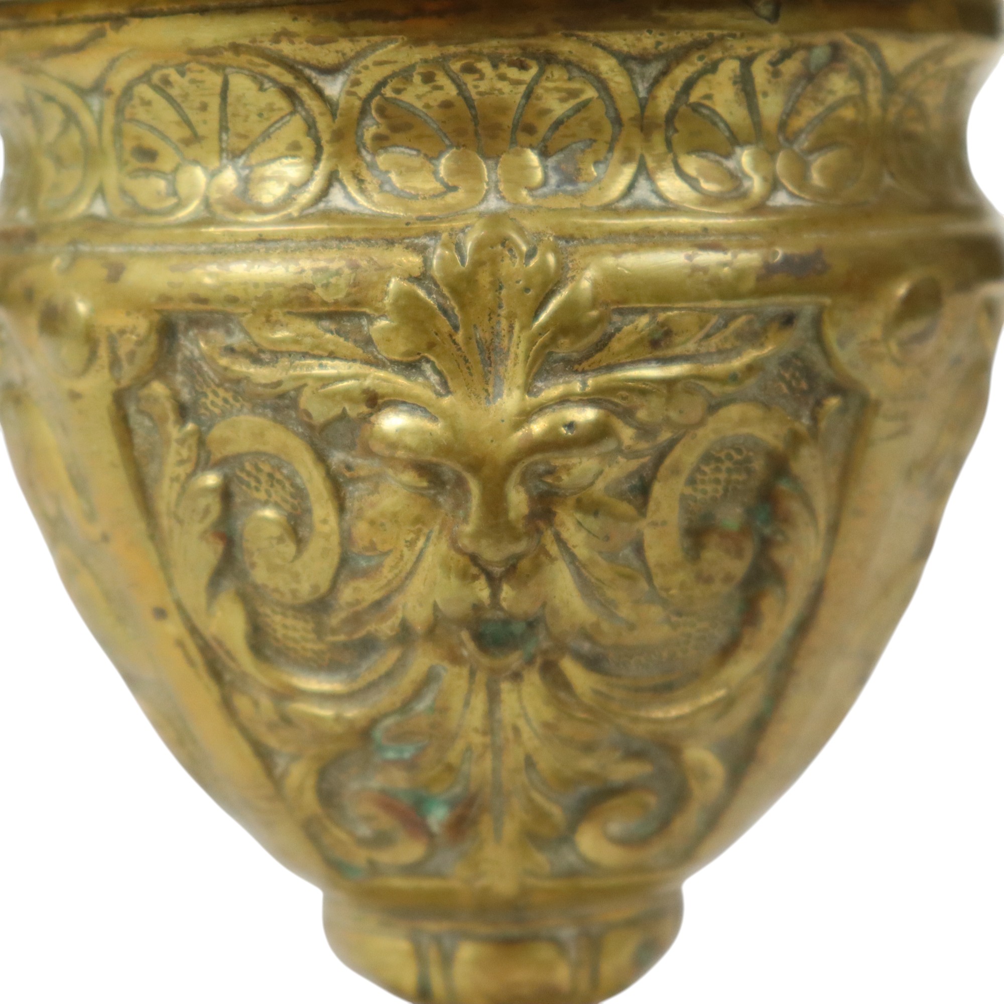 Oude Messing Beker Met Deksel Mythisch Figuur 14cm image 6