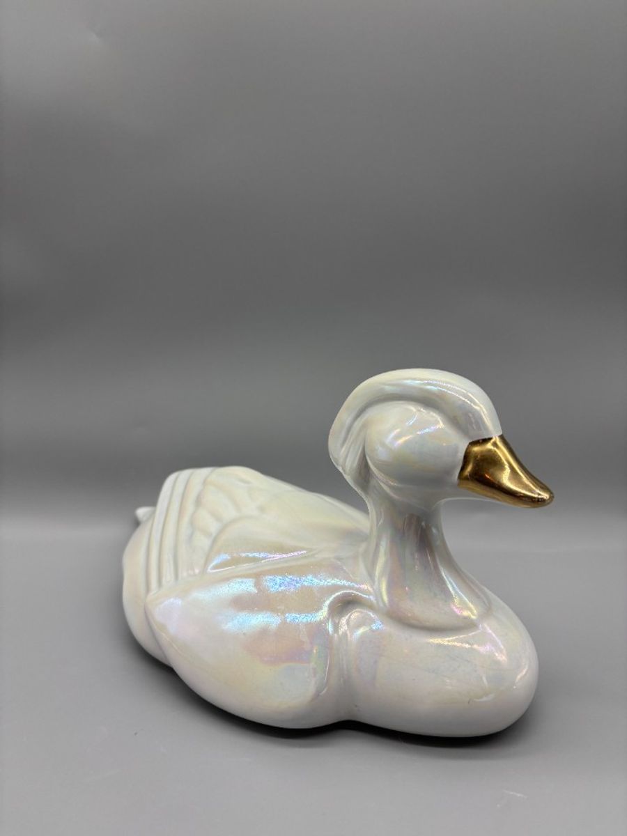 Art Deco Parelmoer Porseleinen Eend Wit Goud image 3