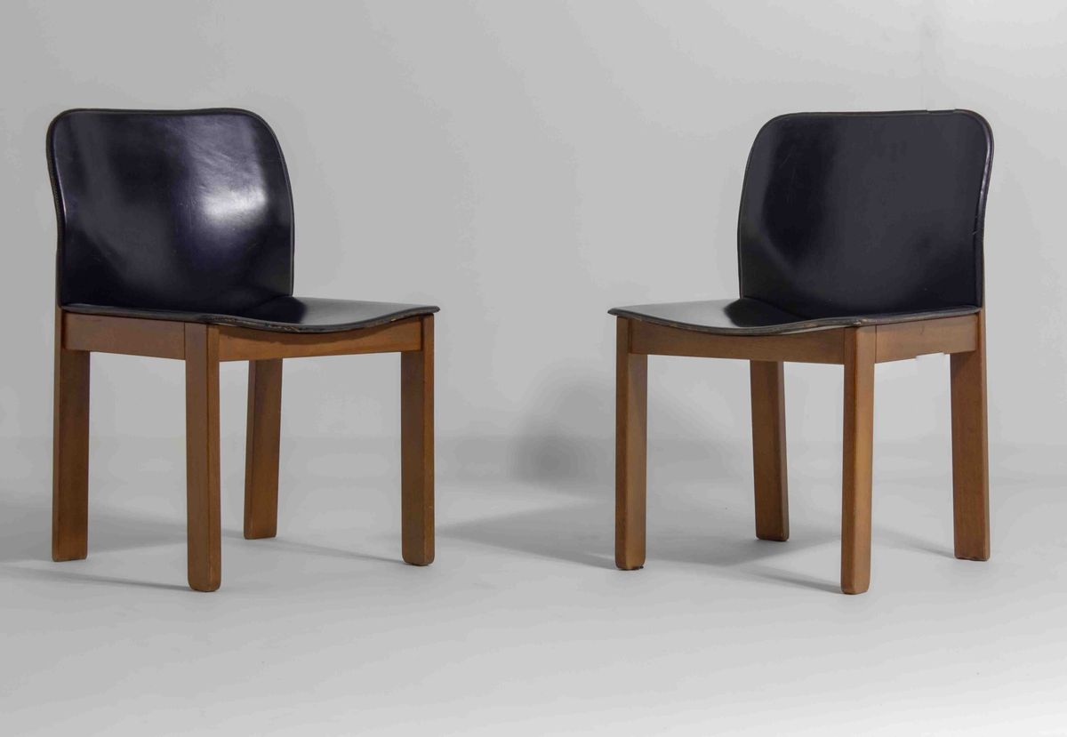 Mid-century Set Van 6 Lederen Eetkamerstoelen Door Arfa & Tobia Scarpa, 1970 image 19