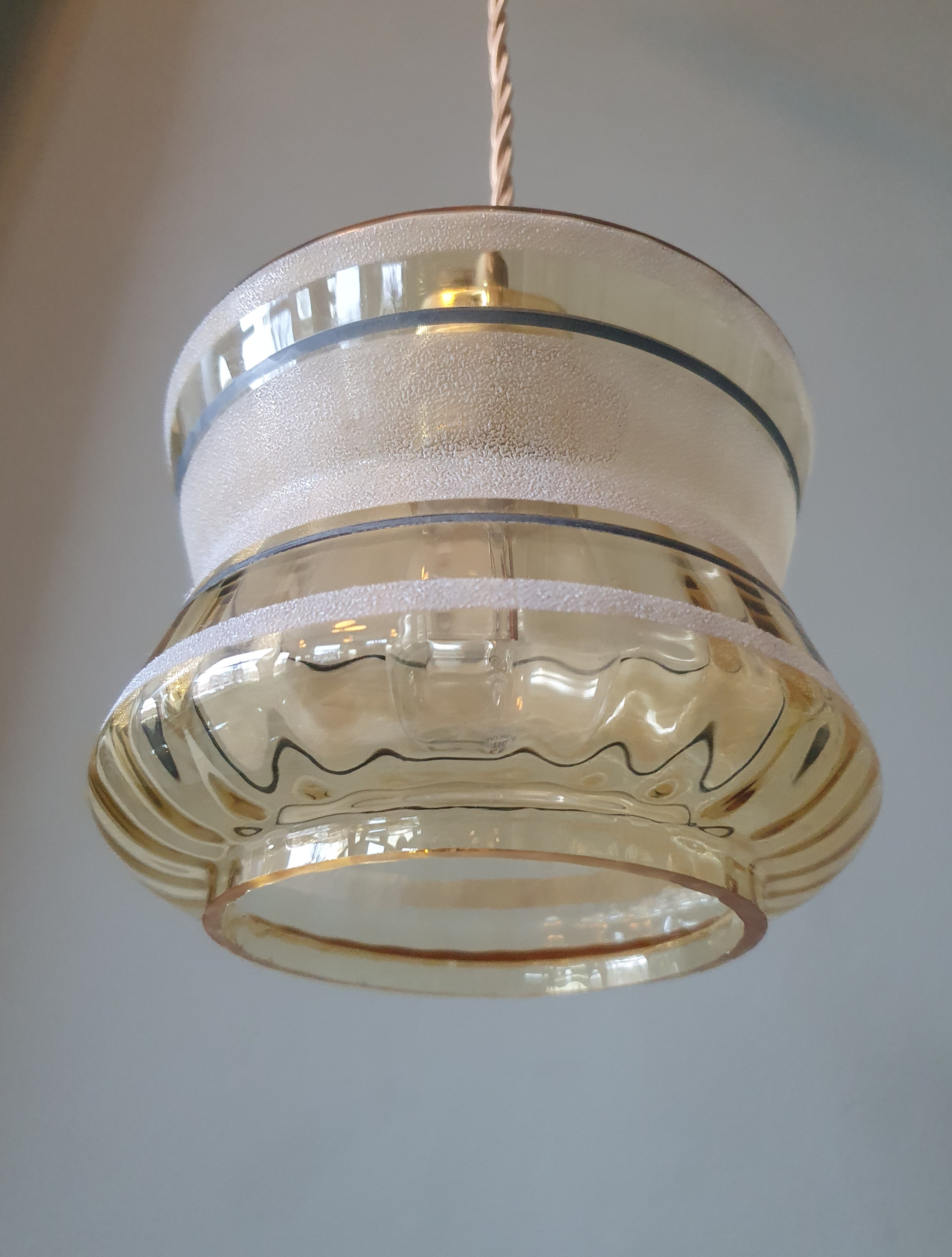 Vintage Hanglamp - Amberkleurig Glas Met Frosted Textuur image 6