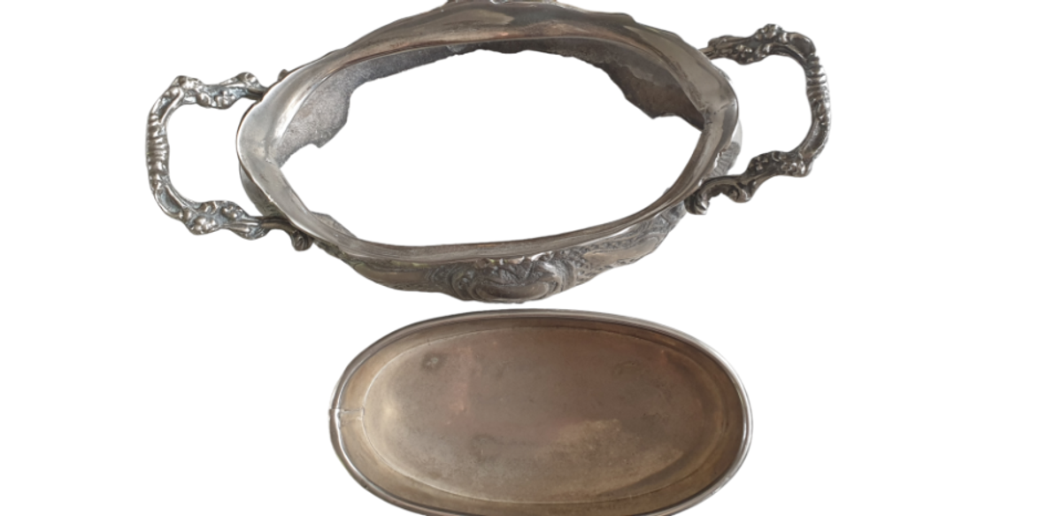 Prachtige Metalen Jardiniere, Verzilverd? Metalen Binnenbak image 2