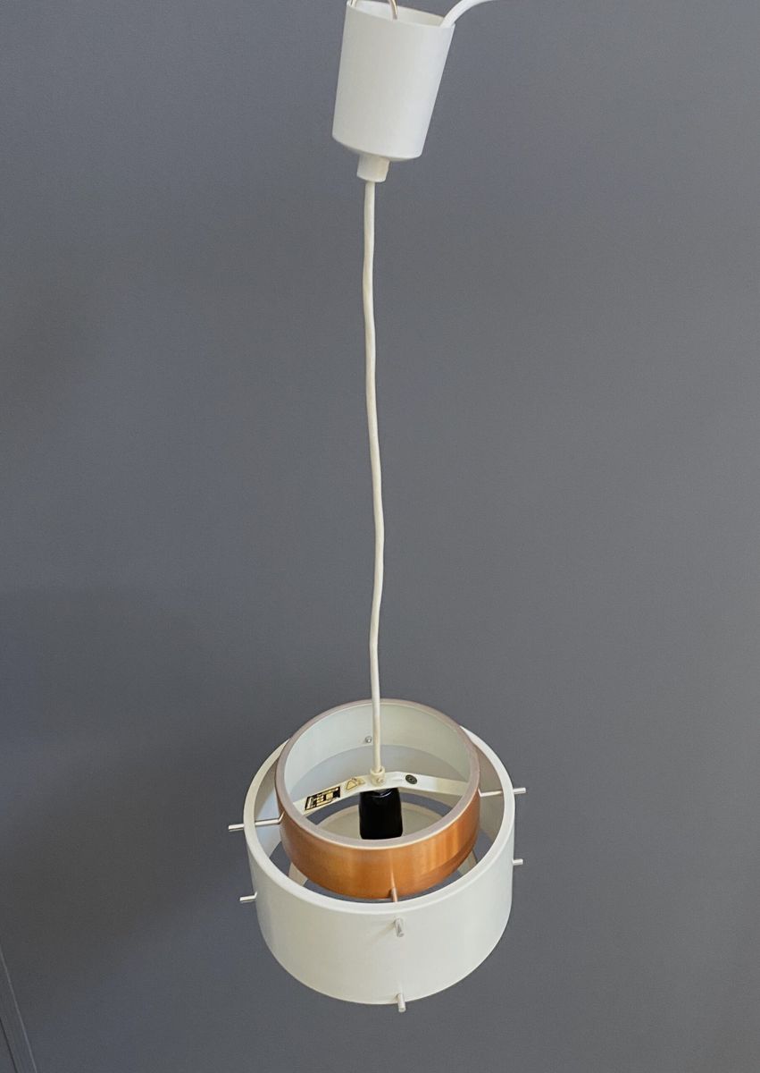 Metal, White And Brass Color Pendant Lamp By Veb 1960s image 8