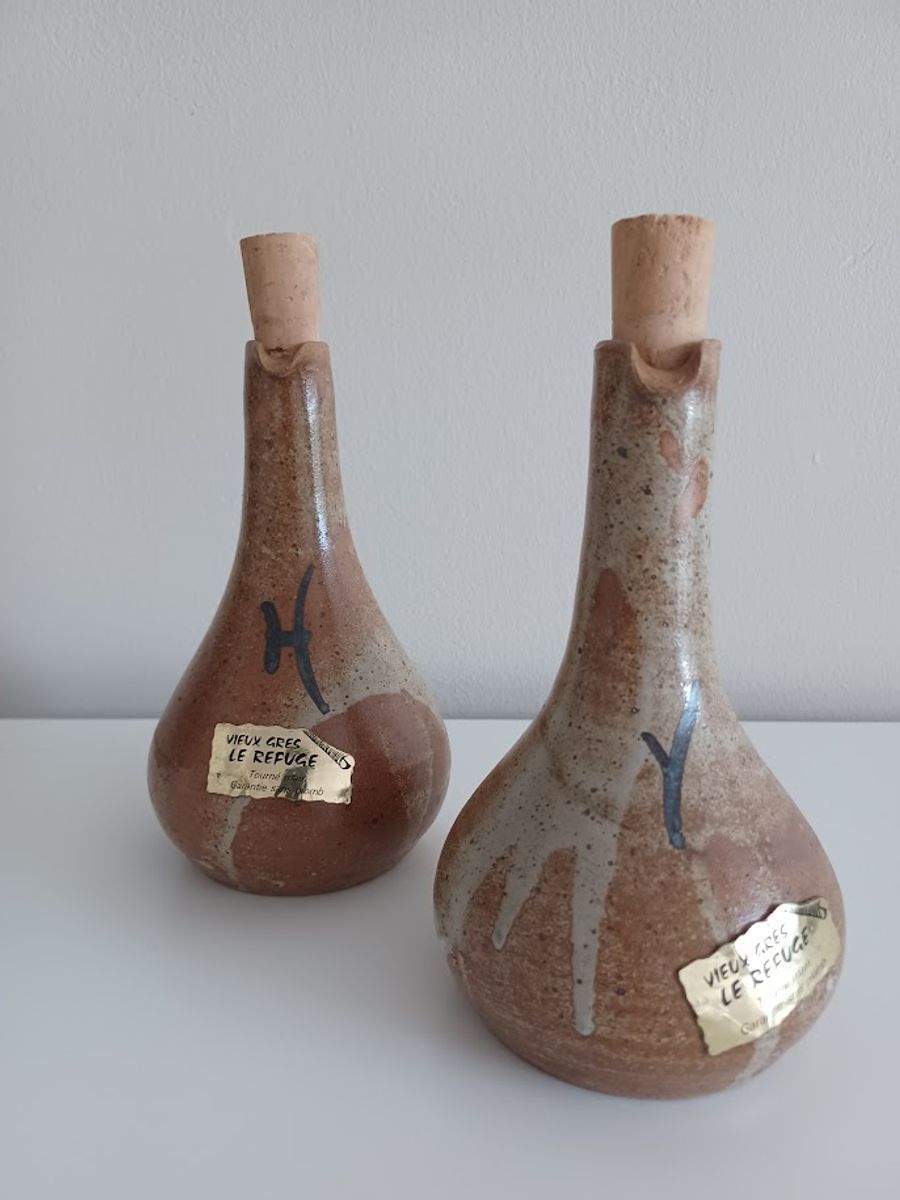Set Van Twee Vintage Olie- En Azijnkruikjes, Handgemaakt. Keramiek. Mid-century. image 10